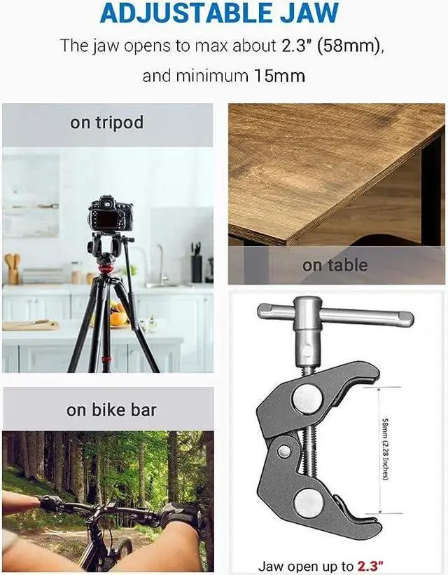 Alt view image 3 of 5 - Super Camera Clamp Mount, Double Ball Head Adapter, Fence Desk Table Mount for Ronin-M/Insta360/Gopro, Ball Head - 1138