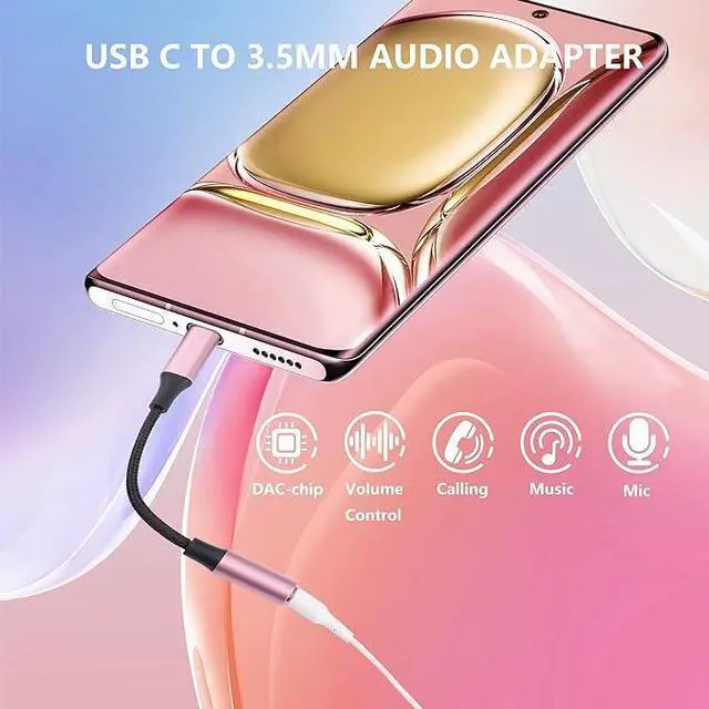 Alt view image 4 of 5 - USB C to 3.5mm Female Headphone Jack Adapter (2 Pack), Type C to Aux Audio Dongle Cable Cord Hi-Fi DAC Chip for Samsung Galaxy S22 S21+, S9 Note10 Plus, Pixel 5 4 3 XL(Black+Rose Gold)