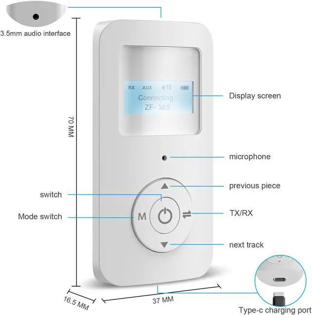 Alt view image 2 of 2 - Bluetooth receiving transmitter with screen display receiving and transmitting two-in-one TYPE-C interface