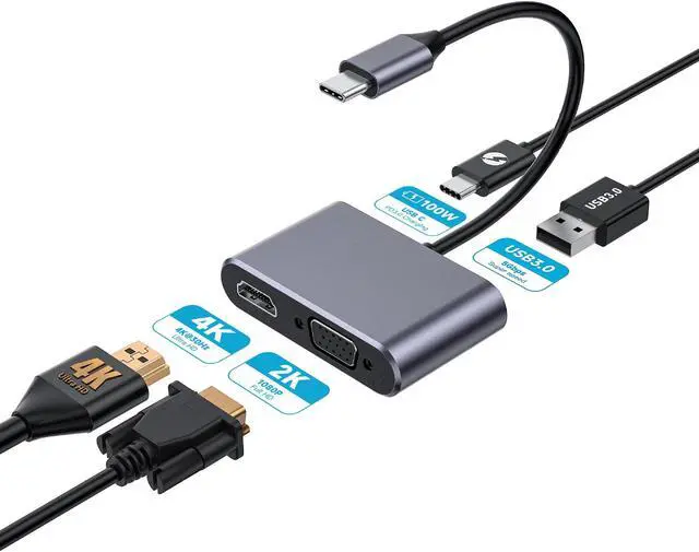 Main image of USB C Docking Station TYPE-C 7-in-1 HDMI PD Hub 4in1 [HDMI4K30HZ+USB3.0+100W PD] Space Grey