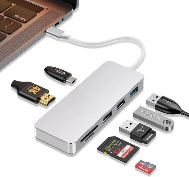 Main image of USB C Docking Station TYPE-C 7-in-1 HDMI PD Hub 7in1[HDMI4K30HZ+USB3.0+100W PD]Silver