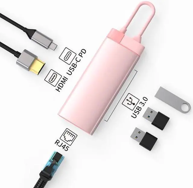 Main image of type-c docking station usb hub multifunction hub usb3.0 laptop docking station bs6a[coral pink-gigabit