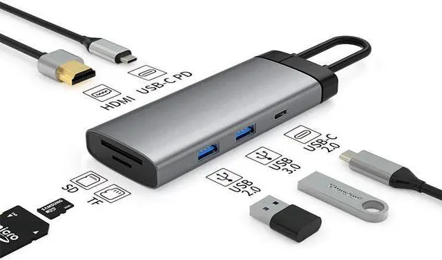 Main image of type-c docking station usb hub multifunction hub usb3.0 laptop docking station BS7A [space grey