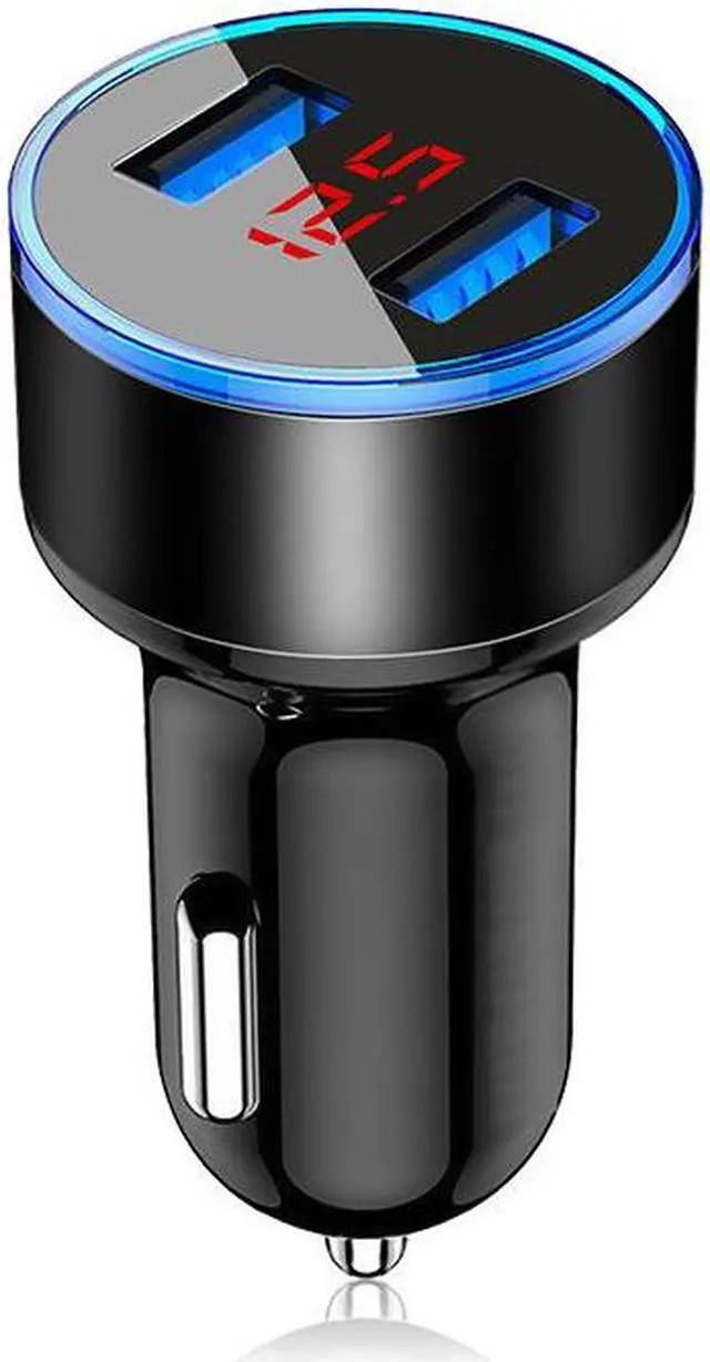 Main image of Digital Display New Aluminium Ring 5V3.1A Display Car Charger Aluminium Alloy Halo Digital Display Car Charger Car Charger-Black