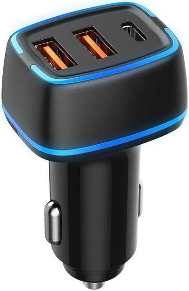 Main image of Multi-functional PD fast charger USB car charger 3-port with LED light ring 32W car charger-Black