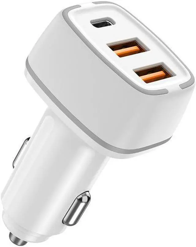 Main image of Multi-function PD fast charger USB car charger 3-port with LED light ring 32W car charger-White