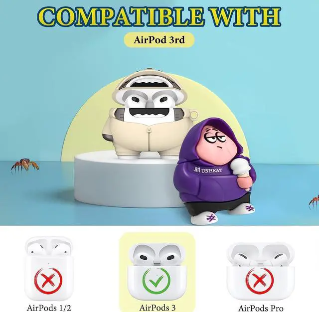 Alt view image 4 of 6 - Cute Cartoon Character Airpods 3rd Generation Case, 3D Funny Anime Airpod Case 3rd Generation, Silicone Airpods 3 Case Cover for Apple AirPod 3rd Generation 2021 with Keychain for Women Men[3 Pack]