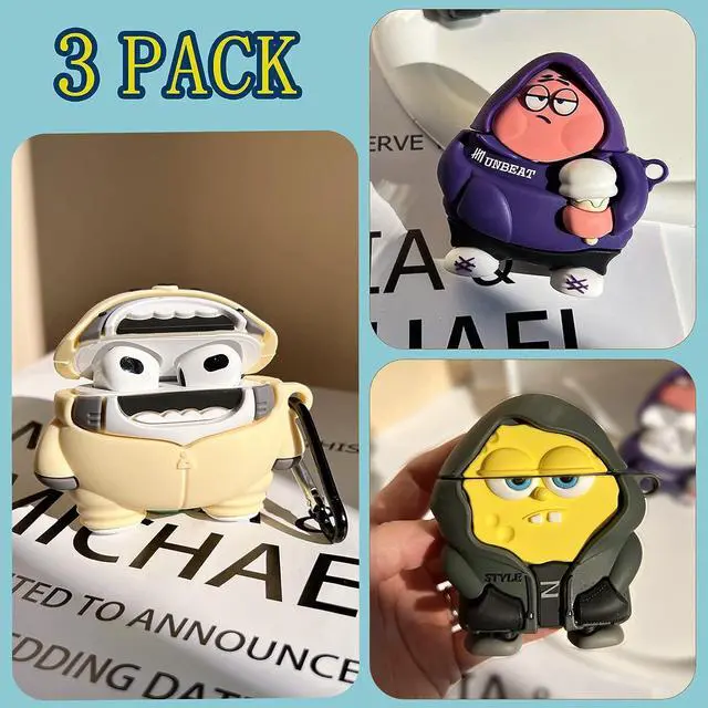 Alt view image 6 of 6 - Cute Cartoon Character Airpods 3rd Generation Case, 3D Funny Anime Airpod Case 3rd Generation, Silicone Airpods 3 Case Cover for Apple AirPod 3rd Generation 2021 with Keychain for Women Men[3 Pack]