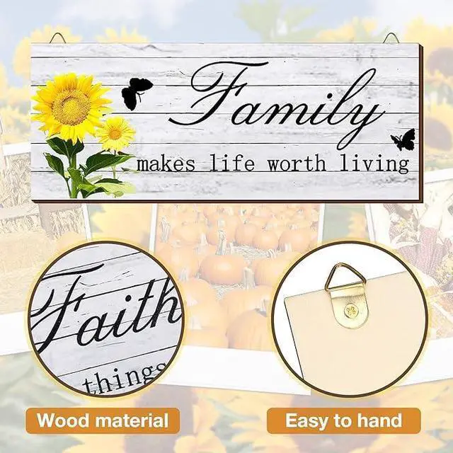 Alt view image 5 of 7 - 4 Pieces Sunflowers Front Porch Door Plaque Sunflower Welcome Wooden Sign Faith Love Hope Family Wood Sign Farmhouse Sunflower Front Porch Hanging Decoration for Home Living Room Decor, 10 x 4 Inch