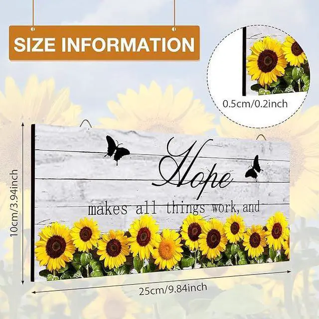 Alt view image 6 of 7 - 4 Pieces Sunflowers Front Porch Door Plaque Sunflower Welcome Wooden Sign Faith Love Hope Family Wood Sign Farmhouse Sunflower Front Porch Hanging Decoration for Home Living Room Decor, 10 x 4 Inch