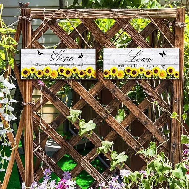 Alt view image 7 of 7 - 4 Pieces Sunflowers Front Porch Door Plaque Sunflower Welcome Wooden Sign Faith Love Hope Family Wood Sign Farmhouse Sunflower Front Porch Hanging Decoration for Home Living Room Decor, 10 x 4 Inch
