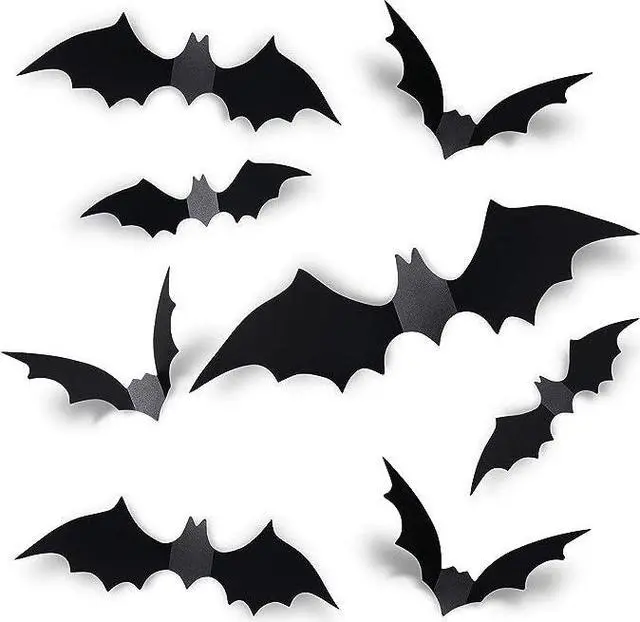 Main image of 60PCS Halloween Bats Decoration, 4 Different Sizes Realistic PVC Black 3D Scary Bat Sticker for Home Decor DIY Wall Decal Bathroom Indoor Hallowmas Party Supplies