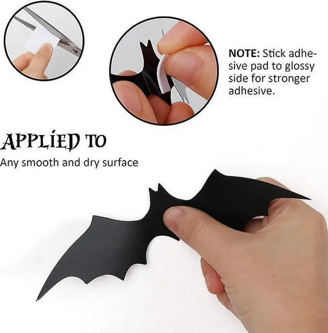 Alt view image 2 of 6 - 60PCS Halloween Bats Decoration, 4 Different Sizes Realistic PVC Black 3D Scary Bat Sticker for Home Decor DIY Wall Decal Bathroom Indoor Hallowmas Party Supplies