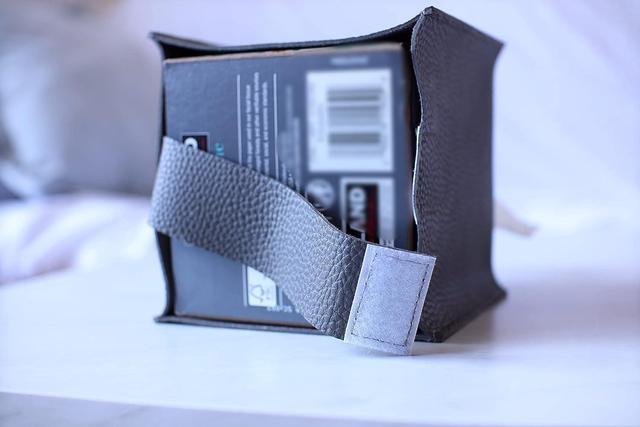 Alt view image 5 of 5 - Brown Tissue Box Cover with Bottom Belt - Decorative Faux Leather Organizer for Bathroom, Car, Office