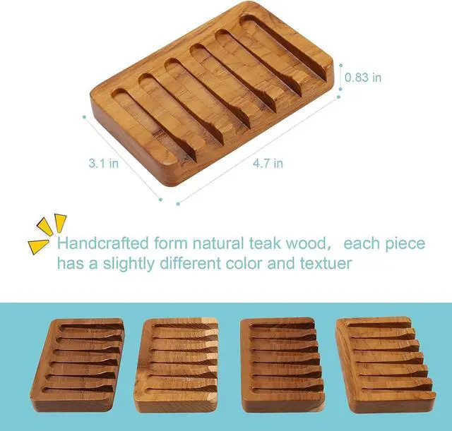 Alt view image 5 of 6 - Tilted Waterfall Soap Dish by\, Teak Wood Bar Soap Holder, Soap Saver for Shower, Bathroom, Sink, Kitchen and Countertop