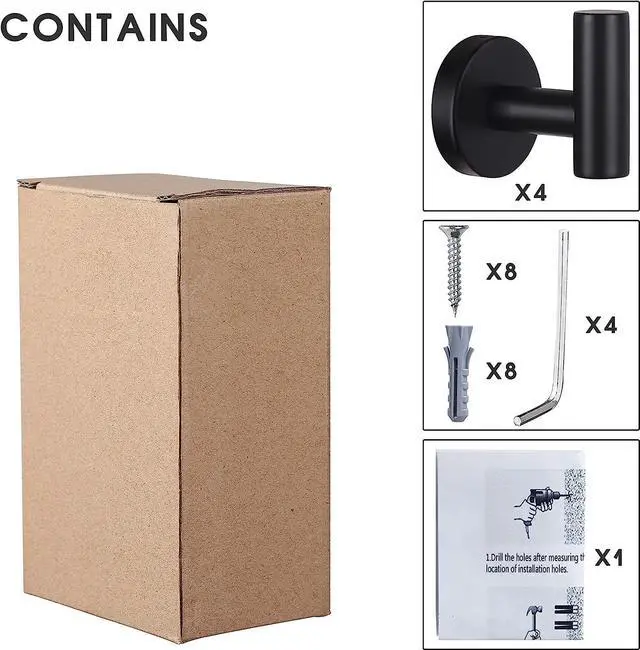 Alt view image 4 of 6 - 4 Pack Matte SUS 304 Stainless Steel Heavy Duty Wall Mounted Towel Hanger Hooks for Bathroom Kitchen Pool Bathrobe