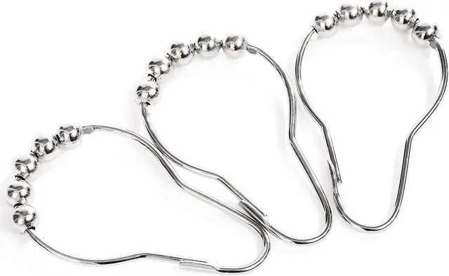 Main image of 12 Stainless Steel Shower Curtain Rings with Glide System, 12 Single Hooks, 69 x 39 mm