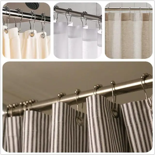 Alt view image 4 of 6 - 12 Stainless Steel Shower Curtain Rings with Glide System, 12 Single Hooks, 69 x 39 mm