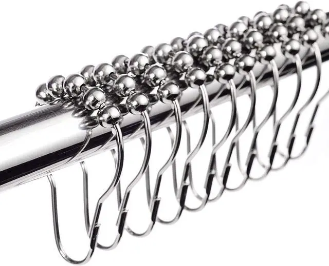 Alt view image 2 of 6 - 12 Stainless Steel Shower Curtain Rings with Glide System, 12 Single Hooks, 69 x 39 mm