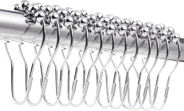 Alt view image 3 of 6 - 12 Stainless Steel Shower Curtain Rings with Glide System, 12 Single Hooks, 69 x 39 mm