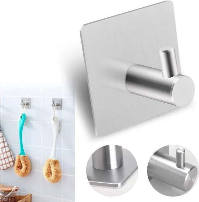 Alt view image 4 of 6 - 18/8 Bathroom Hooks Sets of 4Pack - 304 Stainless Steel Robe Clothes Towel Bag Wall Mounted Clothes Hanger Holder for Kitchen or Bathroom