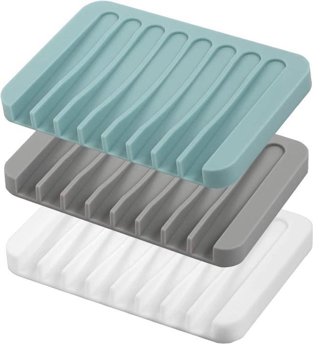 Dish Soap, 3 Pack Silicone Soap Dish with Drain, Bar Soap Holder for  Shower/Bath