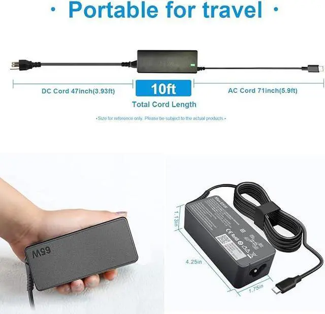 Alt view image 4 of 7 - 65W USB C Charger for Lenovo Thinkpad/Yoga/Chromebook Laptop Computer 65W 45W USB C Fast Power Adapter