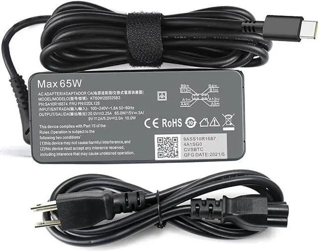 Alt view image 2 of 7 - 65W USB C Charger for Lenovo Thinkpad/Yoga/Chromebook Laptop Computer 65W 45W USB C Fast Power Adapter