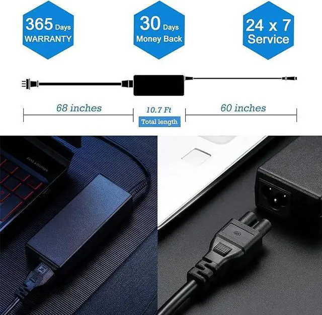 Alt view image 6 of 7 - 19V 3.42A 65W Laptop Charger for Acer Chromebook R11 13 14 15 CB3 CB5 C720 C720P C731 Spin Swift Aspire 1 3 5 N15Q8 N16Q1 Switch A13-045N2A A11-065N1A Power AC Adapter Supply Cord