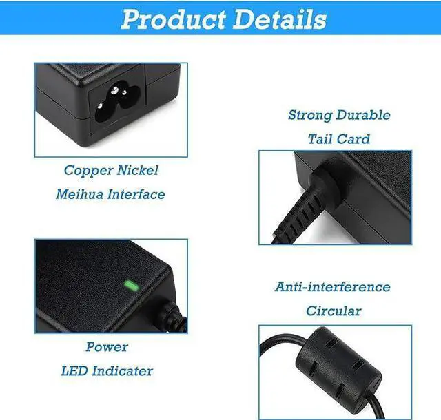 Alt view image 4 of 7 - 19V 3.42A 65W Laptop Charger for Acer Chromebook R11 13 14 15 CB3 CB5 C720 C720P C731 Spin Swift Aspire 1 3 5 N15Q8 N16Q1 Switch A13-045N2A A11-065N1A Power AC Adapter Supply Cord