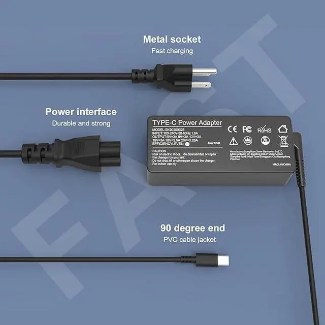 Alt view image 3 of 7 - Universal 65W 45W USB C Laptop Charger-Replacement for Lenovo Thinkpad/Yoga/Chromebook,HP Acer Asus Samsung Mac book pro Dell Chromebook Latitude xps 13 Series,Fast Type C AC Adapter Power Cord Supply