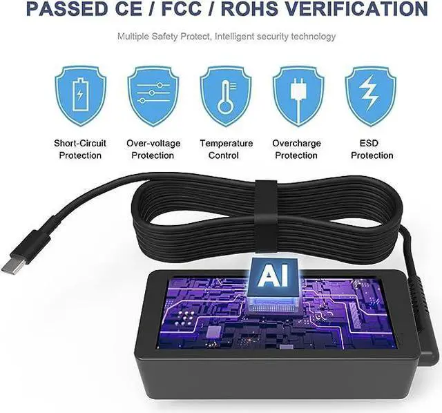 Alt view image 4 of 7 - Universal 65W 45W USB C Laptop Charger-Replacement for Lenovo Thinkpad/Yoga/Chromebook,HP Acer Asus Samsung Mac book pro Dell Chromebook Latitude xps 13 Series,Fast Type C AC Adapter Power Cord Supply
