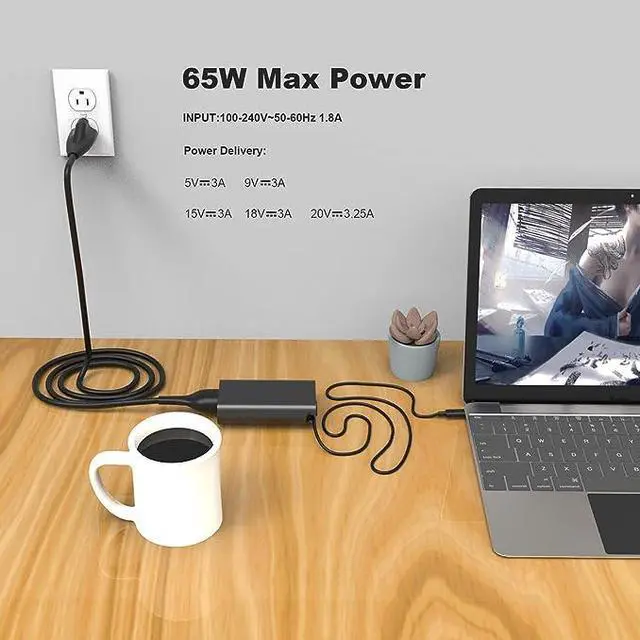 Alt view image 2 of 6 - 65W 45W USB C Laptop Charger for Dell Latitude 7420 7370 7275 5285 5420 5520 5320 7320 5430 5530 7330 7430 9430 7410 5179 7390 5290 2in1,XPS 13 Plus,Chromebook 3100 Type C AC Adapter Power Supply Cord