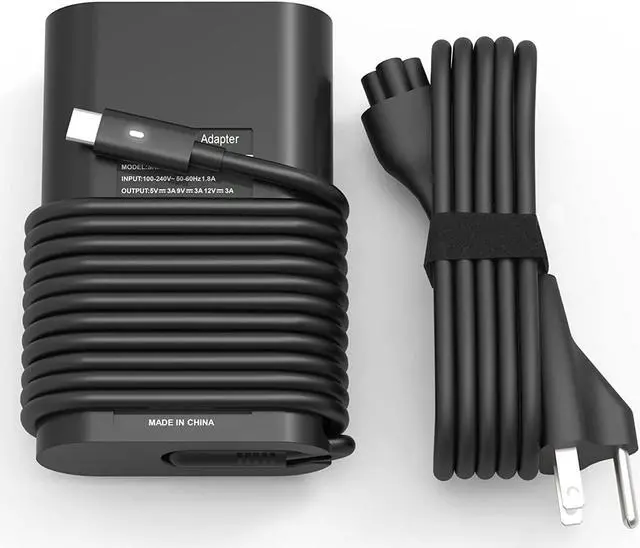 Alt view image 3 of 3 - Laptop Charger 65W Watt USB Type C AC Power Adapter LA65NM190/HA65NM190/DA65NM190 Include Power Cord for Dell XPS 12 9250, XPS 13 9350 Compatible with XPS Series and Latitude 5000 Series
