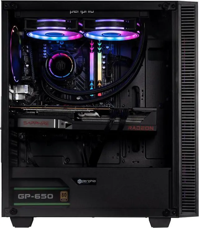 Alt view image 4 of 6 - Periphio Firestorm Prebuilt Gaming PC | AMD Ryzen 5 5600X (4.6GHz Turbo) | AMD Radeon RX 6800 XT (16GB) | 1TB M.2 NVMe SSD | 64GB DDR4 RGB RAM | 240mm AIO Liquid Cooler | Windows 11 | WiFi + BT