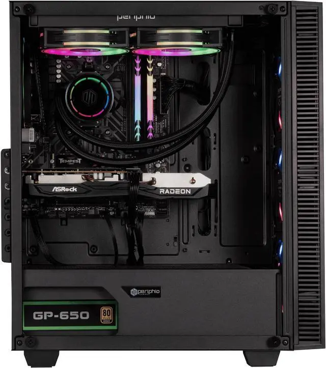 Alt view image 4 of 6 - Periphio Firestorm Prebuilt Gaming PC | AMD Ryzen 5 5600X (4.6GHz Turbo) | AMD Radeon RX 6600 (8GB) | 1TB M.2 NVMe SSD | 16GB DDR4 RGB RAM | 240mm AIO Liquid Cooler | Windows 11 | WiFi + BT