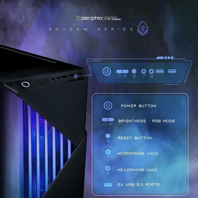 Alt view image 6 of 7 - Periphio Reaper Gaming PC Computer - AMD Ryzen 5 5600G, Radeon Vega 7 Graphics, 1TB NVMe Solid State, 16GB DDR4 RAM, Windows 11 Gaming Desktop Tower | RGB Elite 4-in-1 Bundle + RGB Speakers
