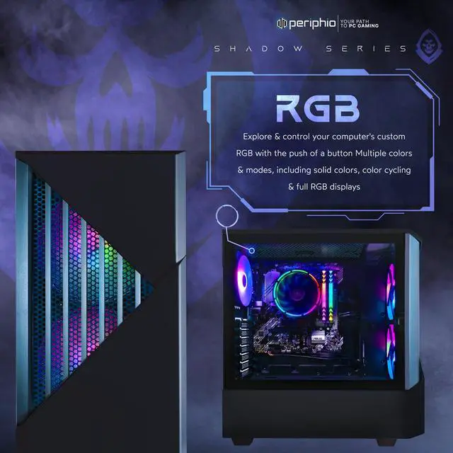 Alt view image 3 of 7 - Periphio Reaper Gaming PC Computer - AMD Ryzen 5 5600G, Radeon Vega 7 Graphics, 1TB NVMe Solid State, 16GB DDR4 RAM, Windows 11 Gaming Desktop Tower | RGB Elite 4-in-1 Bundle + RGB Speakers