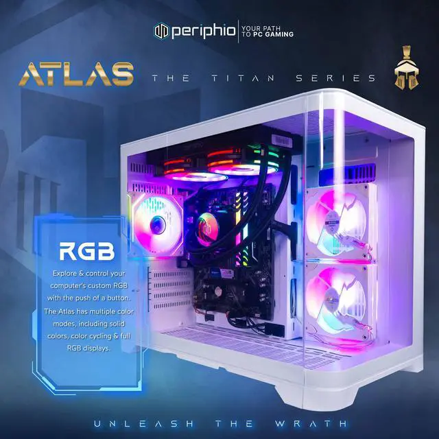 Alt view image 3 of 7 - Periphio Atlas AMD Gaming PC, Liquid Cooled Ryzen 5 5600GT (4.4GHz Turbo), Radeon RX Vega 7 Graphics (Gaming Optimized), 16GB RAM, 2TB SSD, Windows 11 Desktop Computer, WiFi + Bluetooth, 1080p Gaming