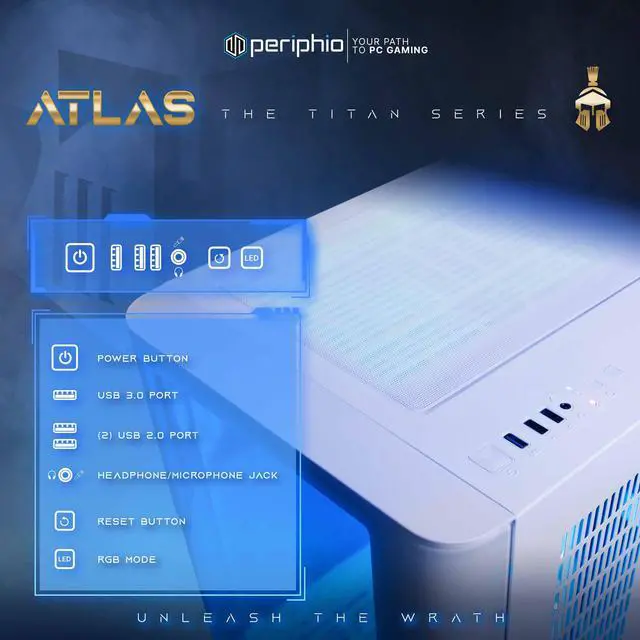 Alt view image 6 of 7 - Periphio Atlas AMD Gaming PC, Liquid Cooled Ryzen 5 5600GT (4.4GHz Turbo), Radeon RX Vega 7 Graphics (Gaming Optimized), 16GB RAM, 2TB SSD, Windows 11 Desktop Computer, WiFi + Bluetooth, 1080p Gaming