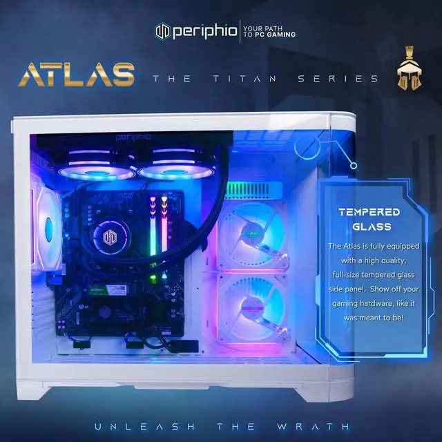 Alt view image 5 of 7 - Periphio Atlas AMD Gaming PC, Liquid Cooled Ryzen 5 5600GT (4.4GHz Turbo), Radeon RX Vega 7 Graphics (Gaming Optimized), 16GB RAM, 2TB SSD, Windows 11 Desktop Computer, WiFi + Bluetooth, 1080p Gaming