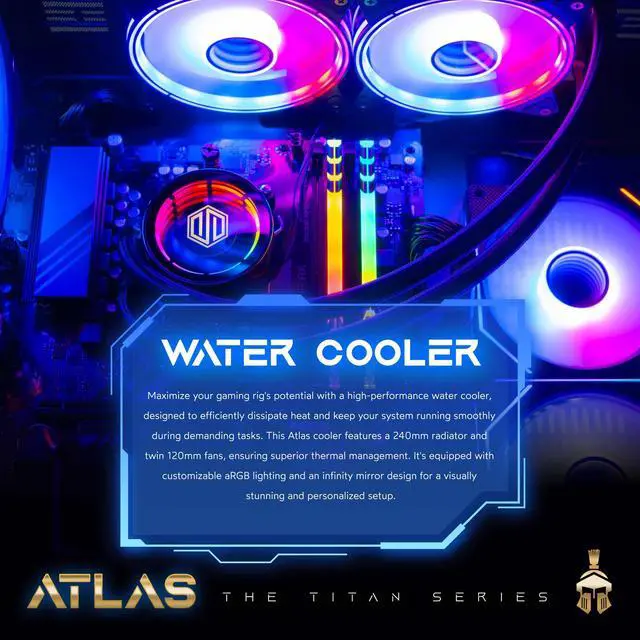 Alt view image 4 of 7 - Periphio Atlas AMD Gaming PC, Liquid Cooled Ryzen 5 5600GT (4.4GHz Turbo), Radeon RX Vega 7 Graphics (Gaming Optimized), 16GB RAM, 2TB SSD, Windows 11 Desktop Computer, WiFi + Bluetooth, 1080p Gaming