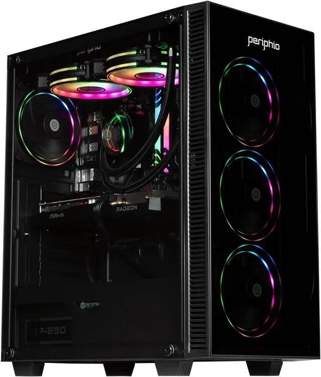 Main image of Periphio Firestorm Prebuilt Gaming PC | AMD Ryzen 5 5600X (4.6GHz Turbo) | AMD Radeon RX 6600 (8GB) | 2TB SSD (Solid State Drive) | 16GB DDR4 RGB RAM | 240mm AIO Liquid Cooler | Windows 11 | WiFi + BT