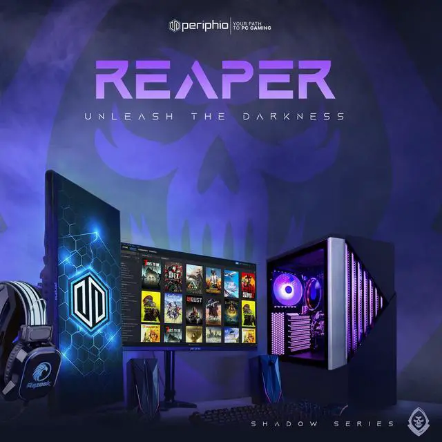 Alt view image 2 of 7 - Periphio Reaper Prebuilt Gaming PC Bundle - Ryzen 5 5600G | AMD Vega 7 iGPU| 1TB SSD | 16GB DDR4 RGB RAM | Windows 11 | 24 inch Monitor + RGB Gaming Keyboard, Mouse, Headset, Speakers, Mousepad