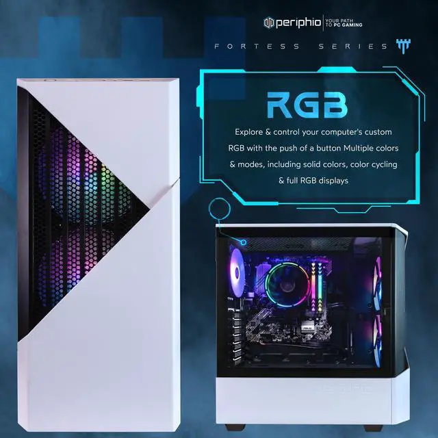 Alt view image 3 of 7 - Periphio Castle Gaming PC Computer - AMD Ryzen 5 5600G, Radeon Vega 7 Graphics, 1TB NVMe Solid State, 16GB DDR4 RAM, Windows 11 Gaming Desktop Tower | RGB Elite 4-in-1 Gaming Bundle