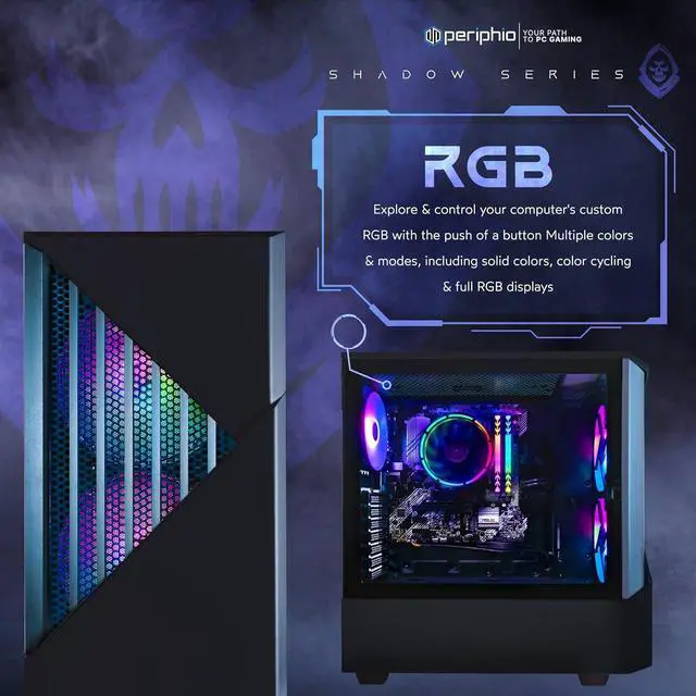 Alt view image 3 of 7 - Periphio Reaper Gaming PC Computer - AMD Ryzen 5 5600G, Radeon Vega 7 Graphics, 1TB NVMe Solid State, 16GB DDR4 RAM, Windows 11 Gaming Desktop Tower | RGB Gaming Mouse + Keyboard