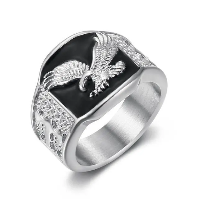Main image of ULJ Ambitions Eagle No Rusted High Quality Stainless Steel Hip Hop Ring for Men Punk Rings Waterproof Men Jewelry Silver 11