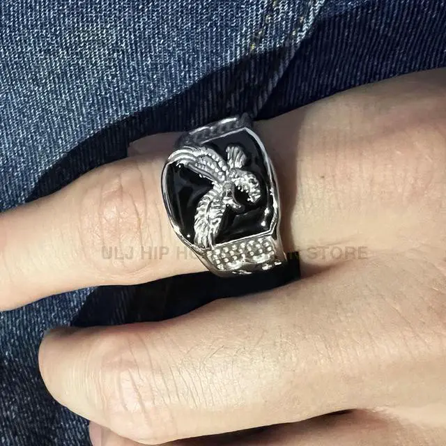 Alt view image 3 of 5 - ULJ Ambitions Eagle No Rusted High Quality Stainless Steel Hip Hop Ring for Men Punk Rings Waterproof Men Jewelry Silver 11