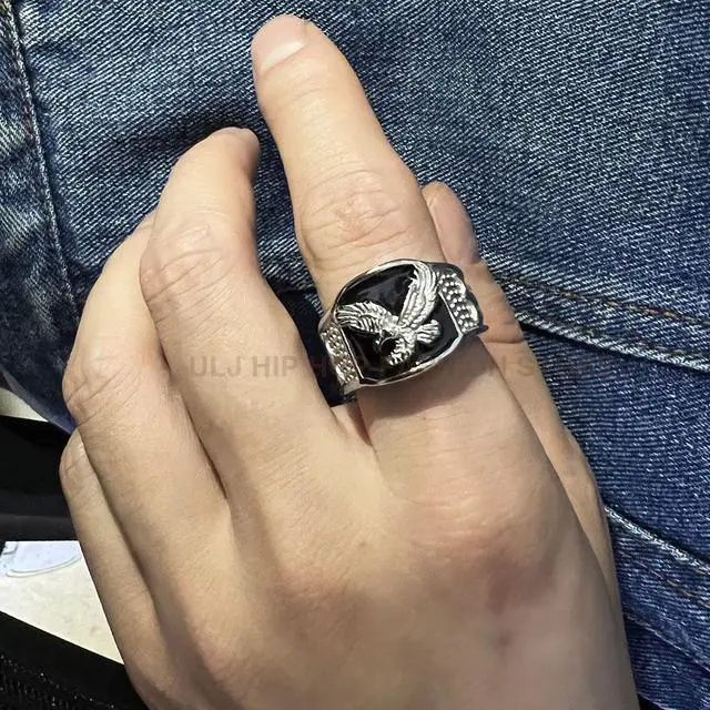 Alt view image 2 of 5 - ULJ Ambitions Eagle No Rusted High Quality Stainless Steel Hip Hop Ring for Men Punk Rings Waterproof Men Jewelry Silver 11