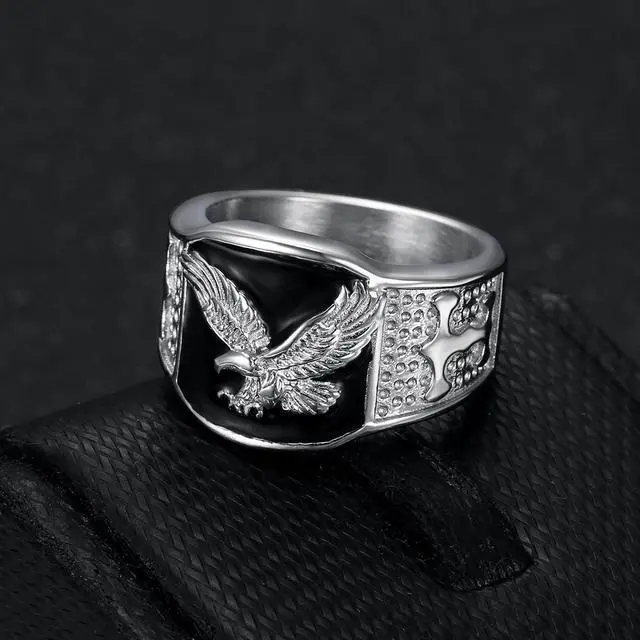 Alt view image 4 of 5 - ULJ Ambitions Eagle No Rusted High Quality Stainless Steel Hip Hop Ring for Men Punk Rings Waterproof Men Jewelry Silver 11